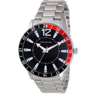 Hallmark Gents Silver Bracelet Black Dial Watch - HF1452b