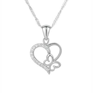 Butterfly Heart Pendant Necklace